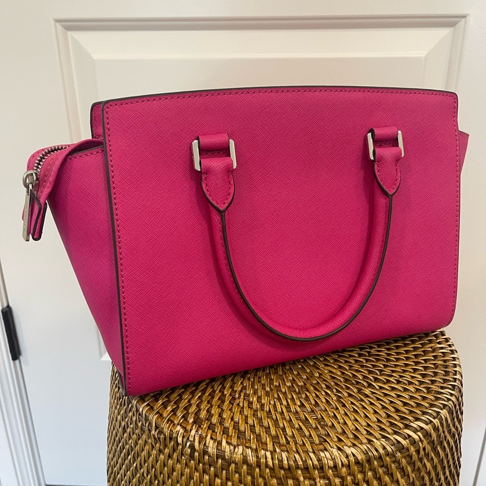 Michael Kors Selma Saffiano Pink Leather Medium Satchel Bag - Picture 3 of 8